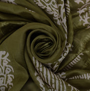 Sushila Vintage Indian Green Dupatta Pure Silk Printed Long Stole Wrap Scarves