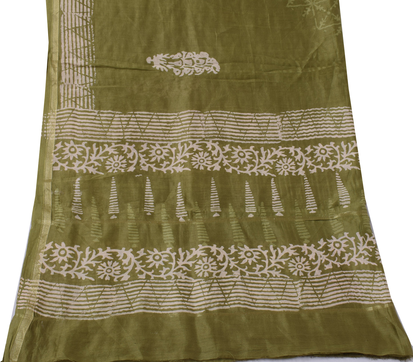 Sushila Vintage Indian Green Dupatta Pure Silk Printed Long Stole Wrap Scarves