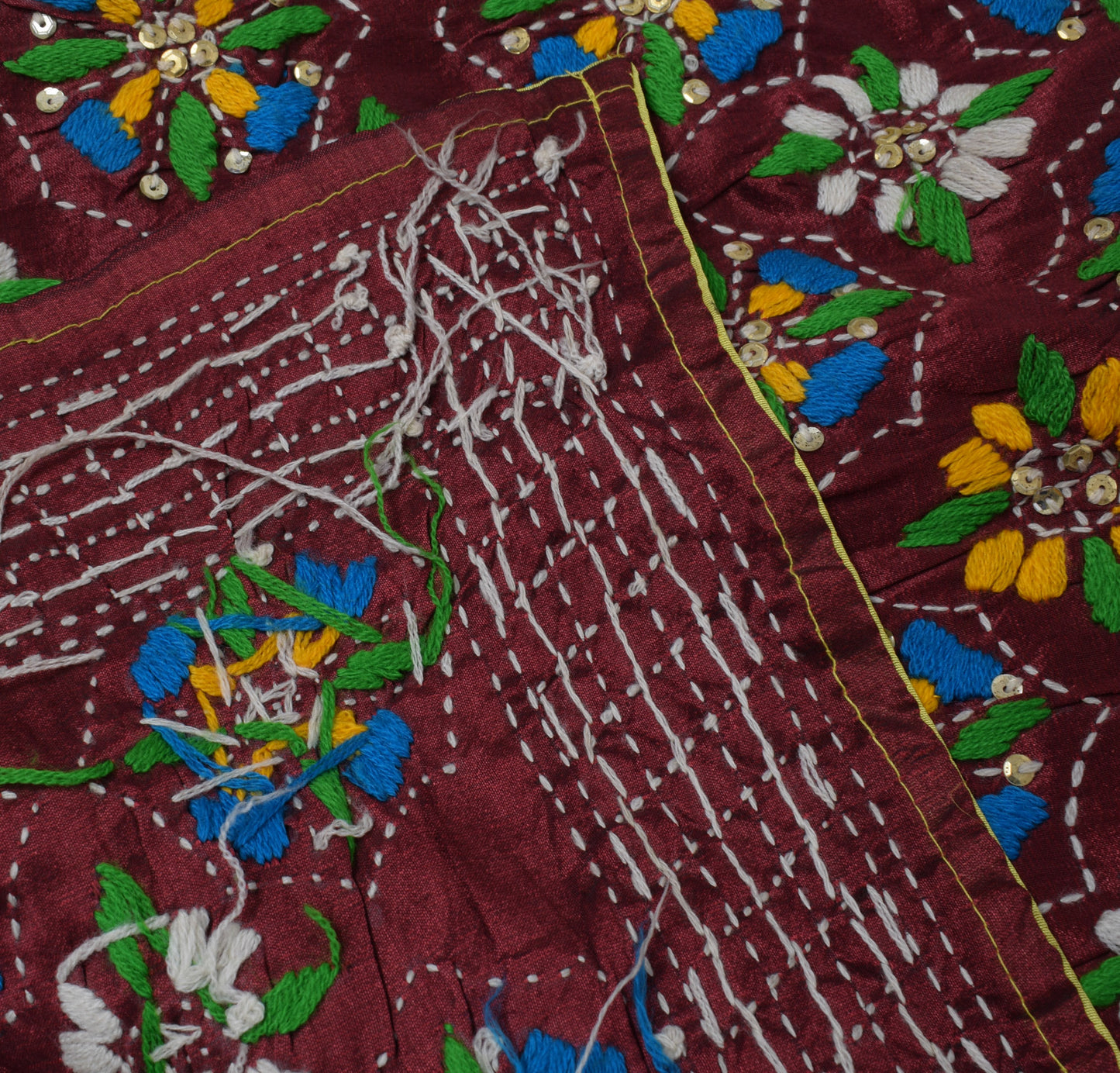 Sushila Vintage Maroon Dupatta Pure Cotton Hand Embroidered Long Stole Scarves