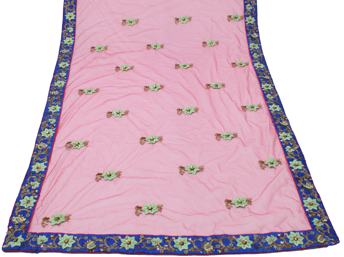 Sushila Vintage Pink Indian Dupatta Net Mesh Embroidered Long Stole Scarves