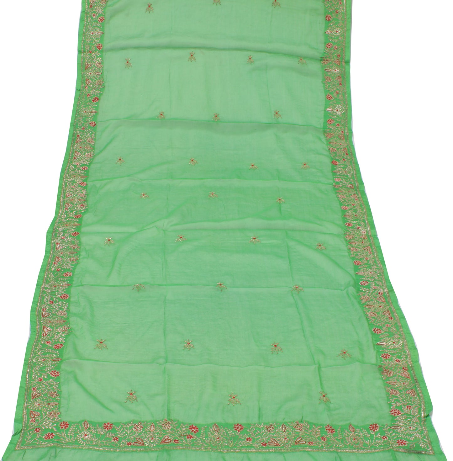 Sushila Vintage Green Indian Dupatta Blend Silk Zari Embroidered Long Stole Veil