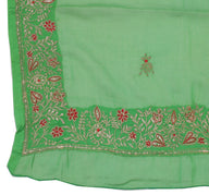 Sushila Vintage Green Indian Dupatta Blend Silk Zari Embroidered Long Stole Veil