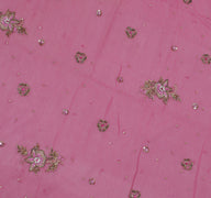 Sushila Vintage Pink Dupatta Pure Chiffon Silk Embroidered Long Stole Scarves