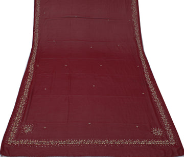 Sushila Vintage Maroon Dupatta Blend Georgette Silk Hand Beaded Long Stole Veil