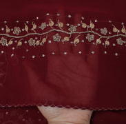 Sushila Vintage Maroon Dupatta Blend Georgette Silk Hand Beaded Long Stole Veil