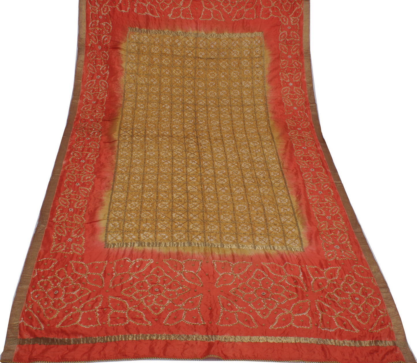 Sushila Vintage Brown Dupatta 100% Pure Silk Printed & Beaded Long Stole Scarves