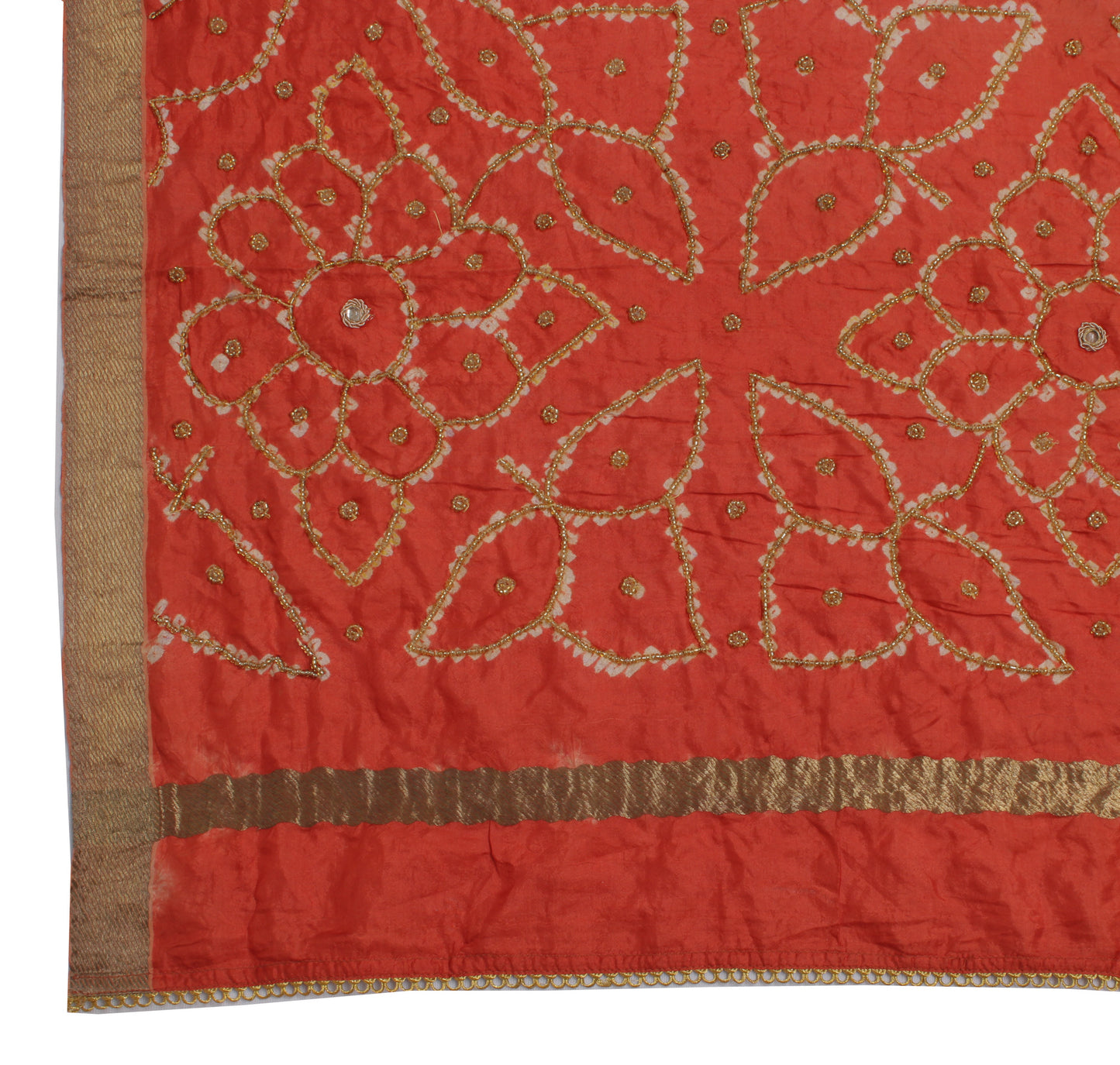 Sushila Vintage Brown Dupatta 100% Pure Silk Printed & Beaded Long Stole Scarves