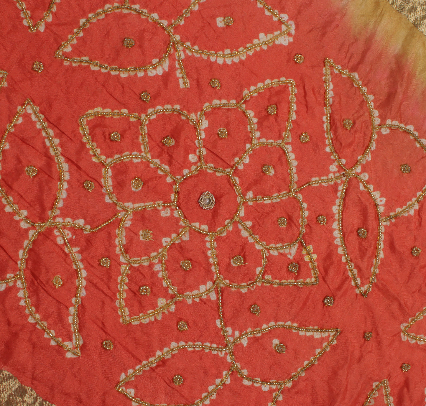 Sushila Vintage Brown Dupatta 100% Pure Silk Printed & Beaded Long Stole Scarves