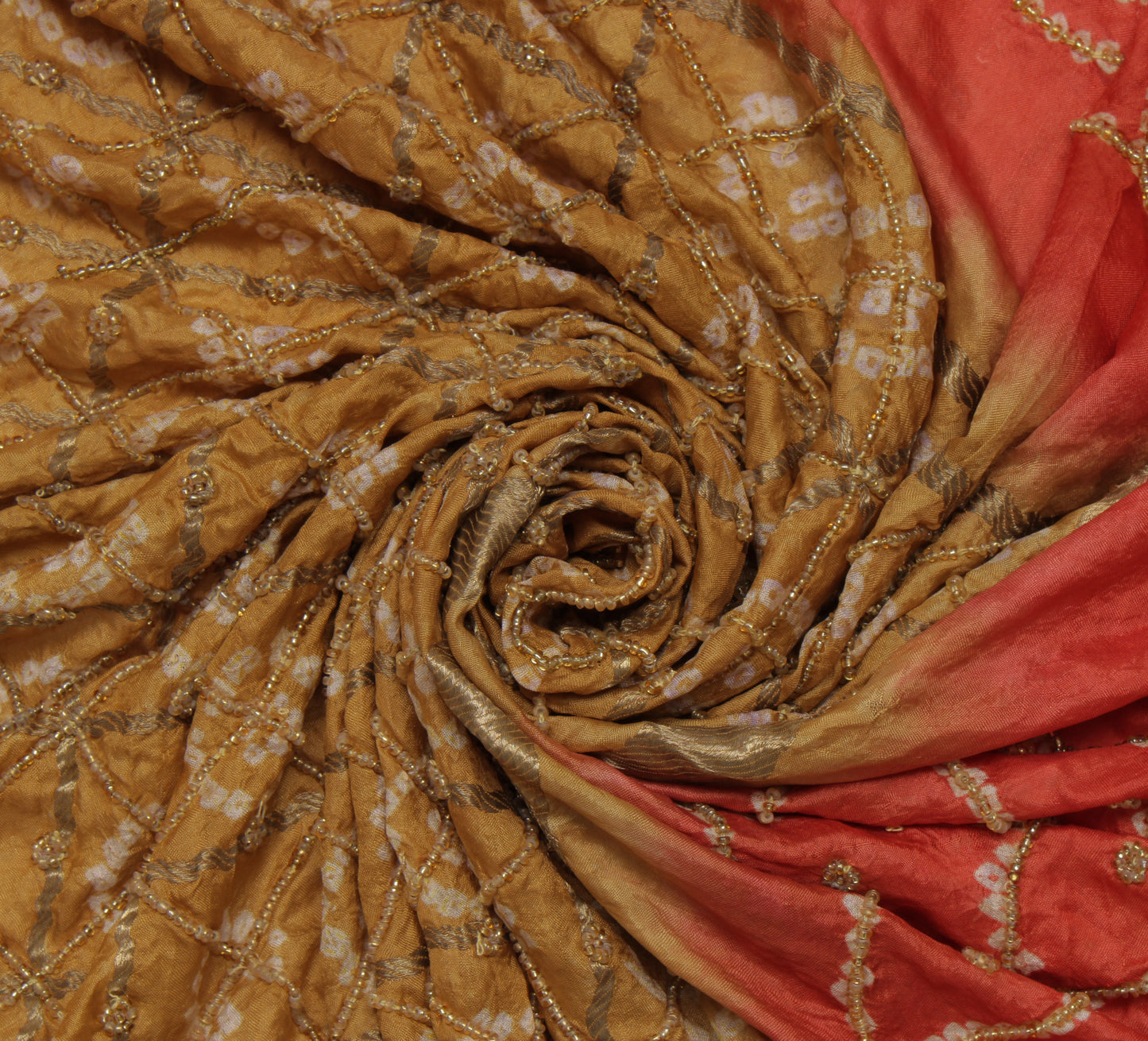 Sushila Vintage Brown Dupatta 100% Pure Silk Printed & Beaded Long Stole Scarves