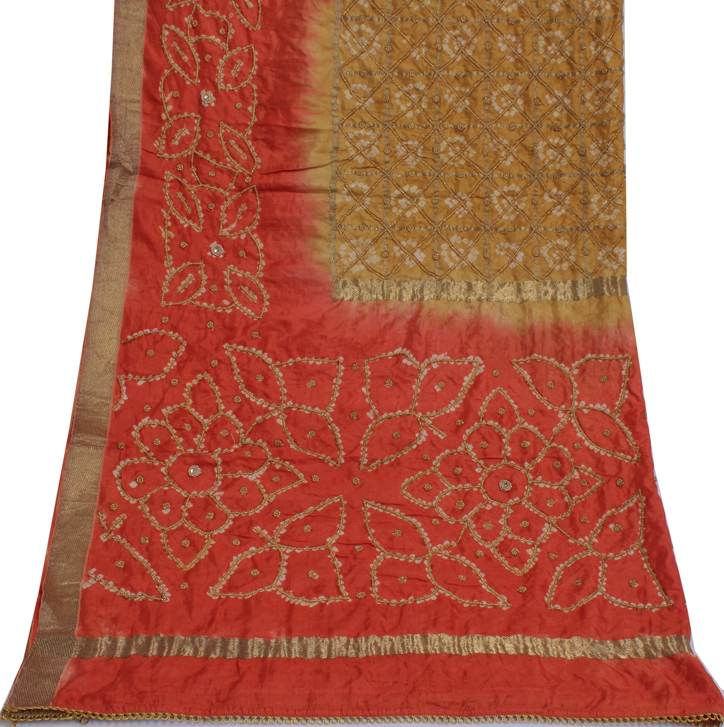 Sushila Vintage Brown Dupatta 100% Pure Silk Printed & Beaded Long Stole Scarves