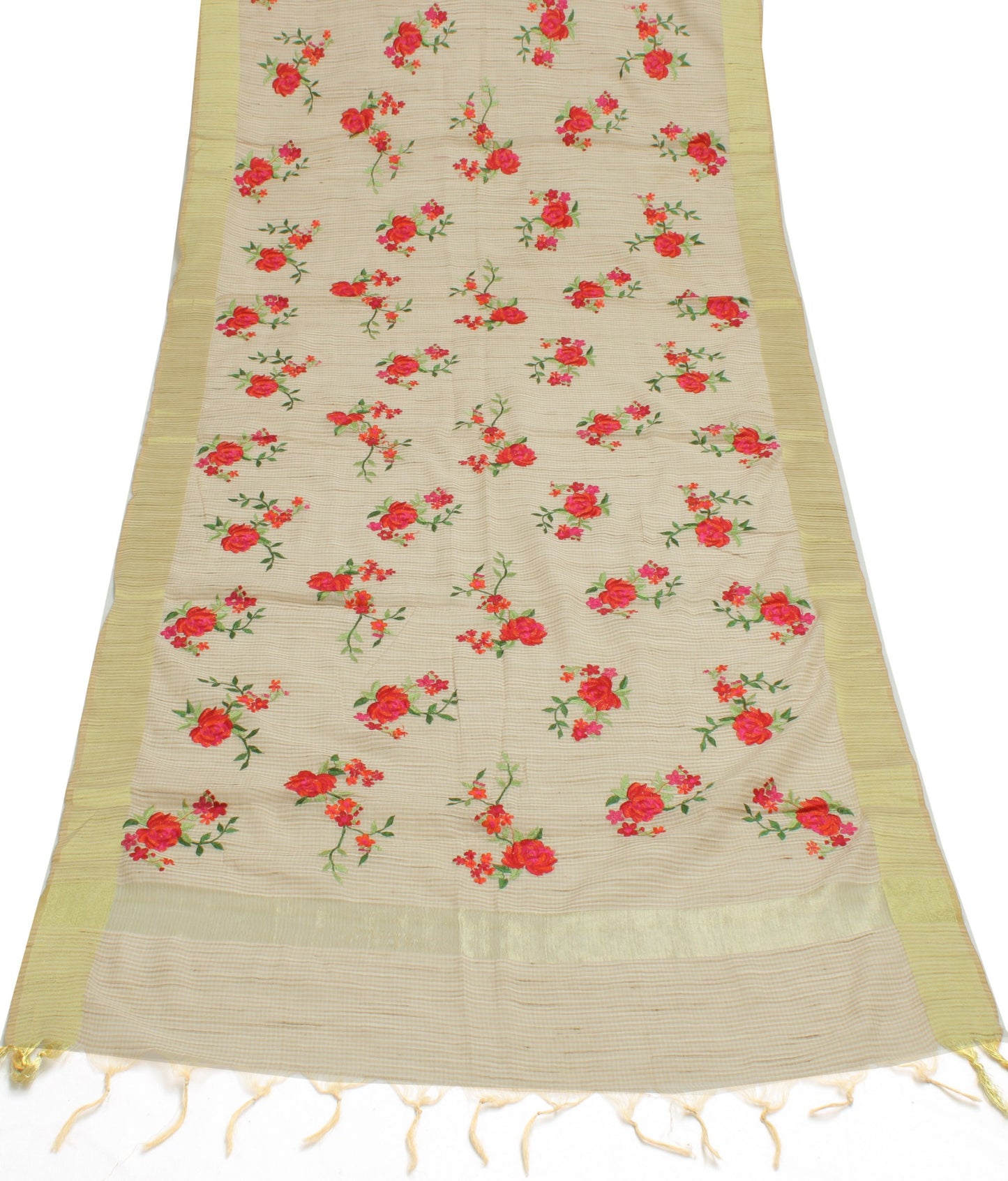 Sushila Vintage Cream Dupatta Blend Cotton Woven & Embroidered Long Stole Veil