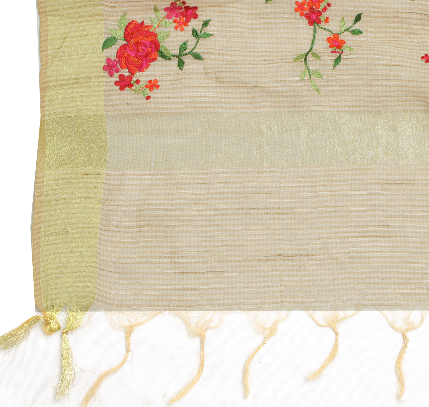 Sushila Vintage Cream Dupatta Blend Cotton Woven & Embroidered Long Stole Veil