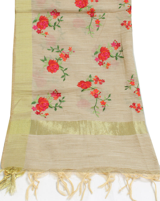 Sushila Vintage Cream Dupatta Blend Cotton Woven & Embroidered Long Stole Veil