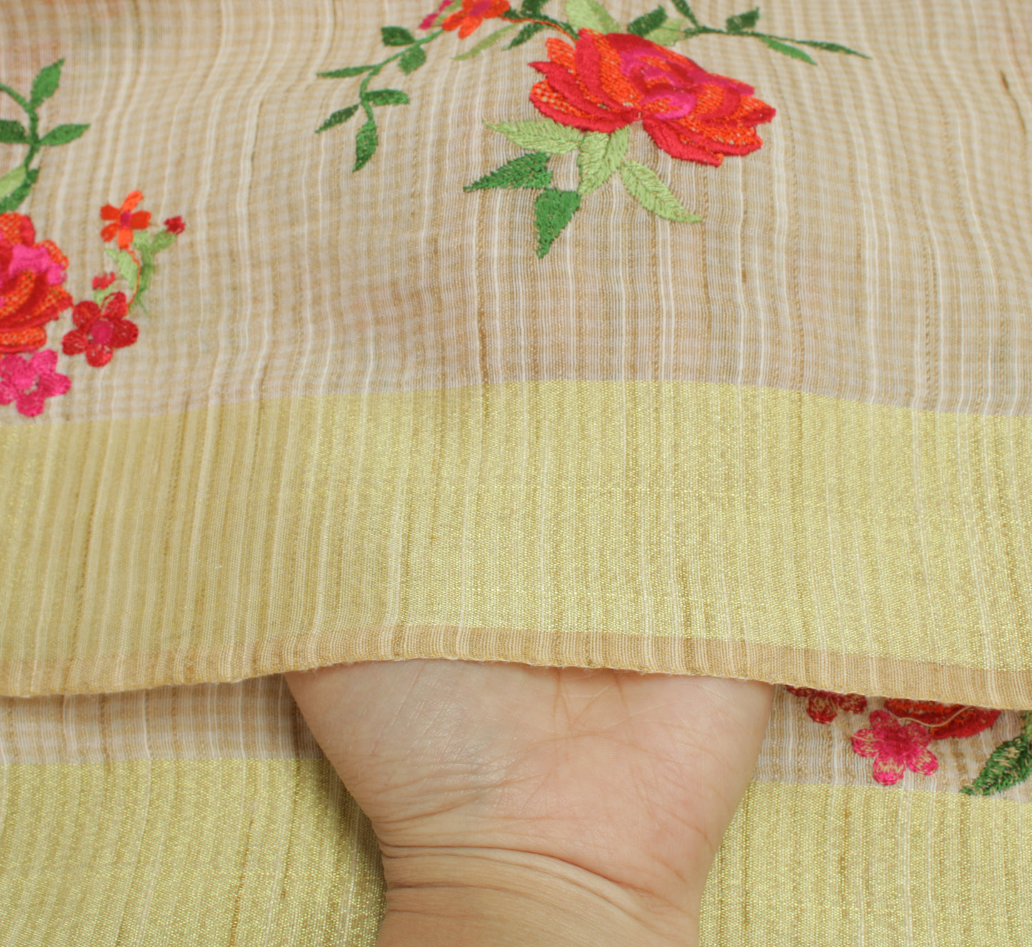 Sushila Vintage Cream Dupatta Blend Cotton Woven & Embroidered Long Stole Veil