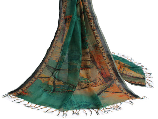 Sushila Vintage Multi-Color Indian Dupatta Blend Silk Printed Long Stole Scarves