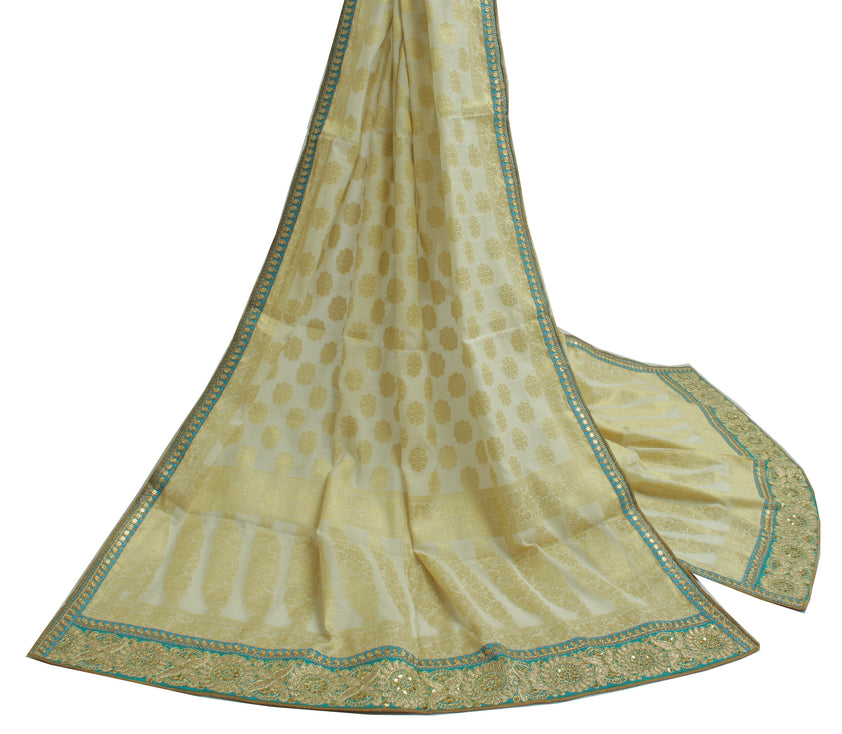 Sushila Vintage White Dupatta Blend Cotton Woven & Embroidered Long Stole Hijab
