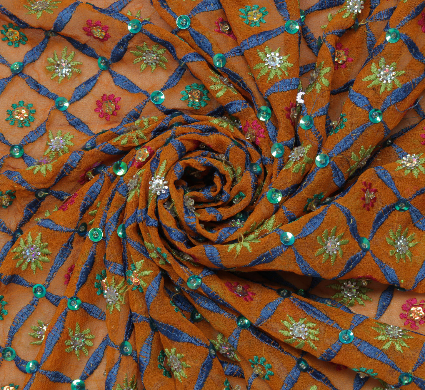 Sushila Vintage Mustard Dupatta Pure Georgette Silk Embroidered Long Stole Veil