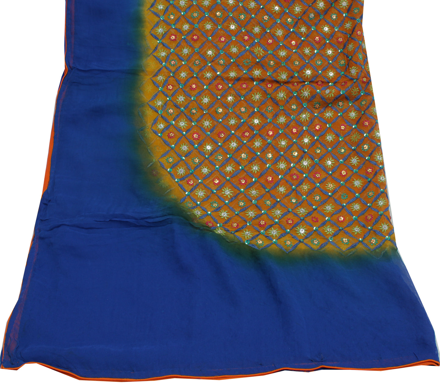 Sushila Vintage Mustard Dupatta Pure Georgette Silk Embroidered Long Stole Veil