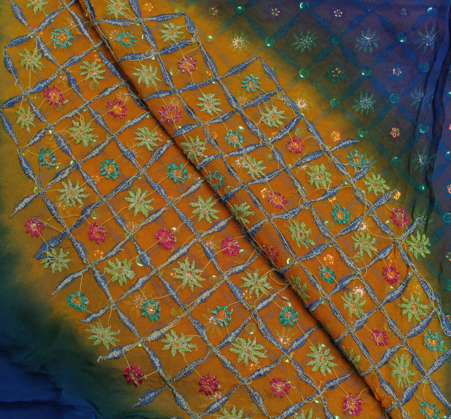 Sushila Vintage Mustard Dupatta Pure Georgette Silk Embroidered Long Stole Veil