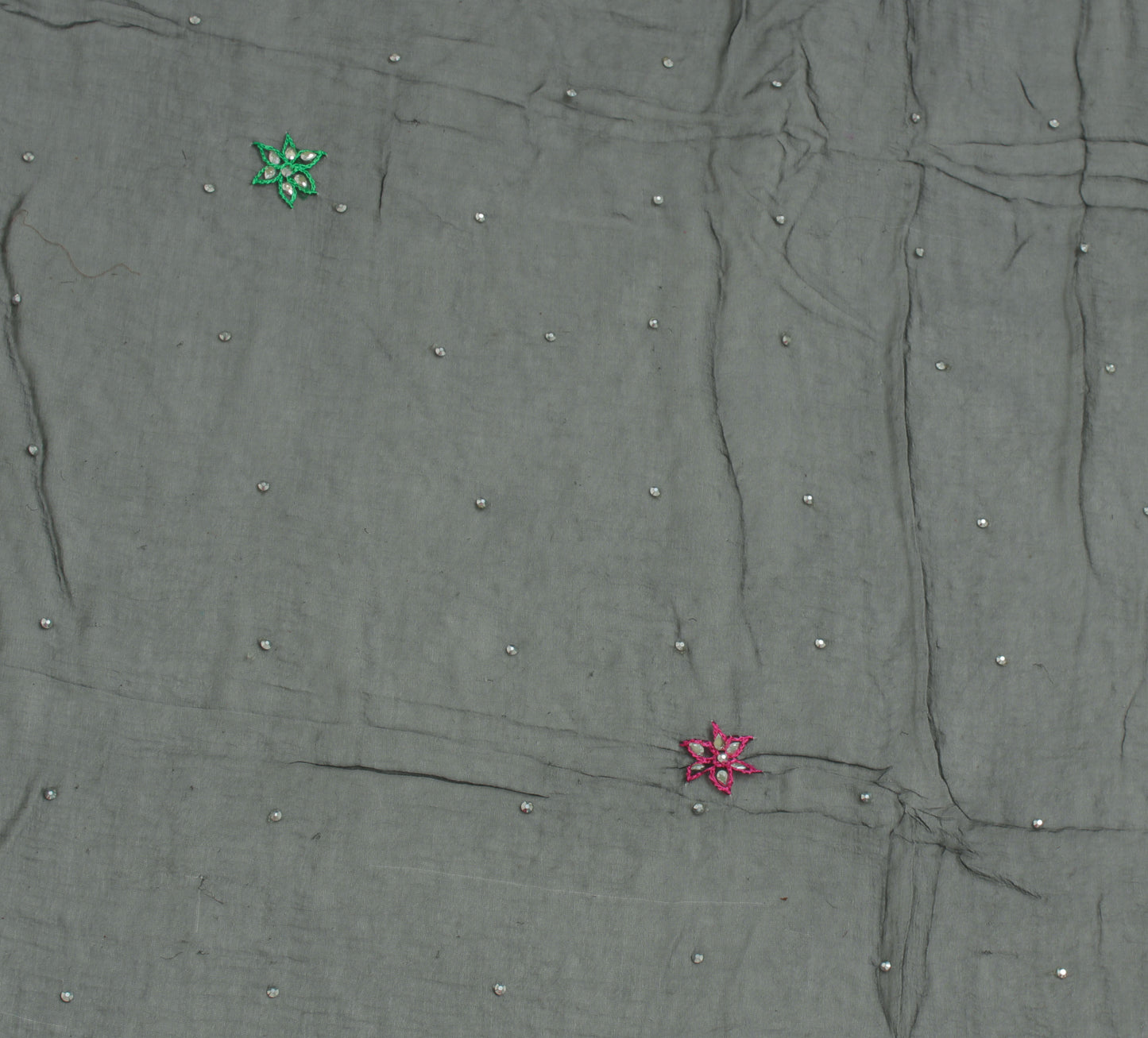 Sushila Vintage Black Indian Dupatta Pure Chiffon Silk Embroidered Long Stole