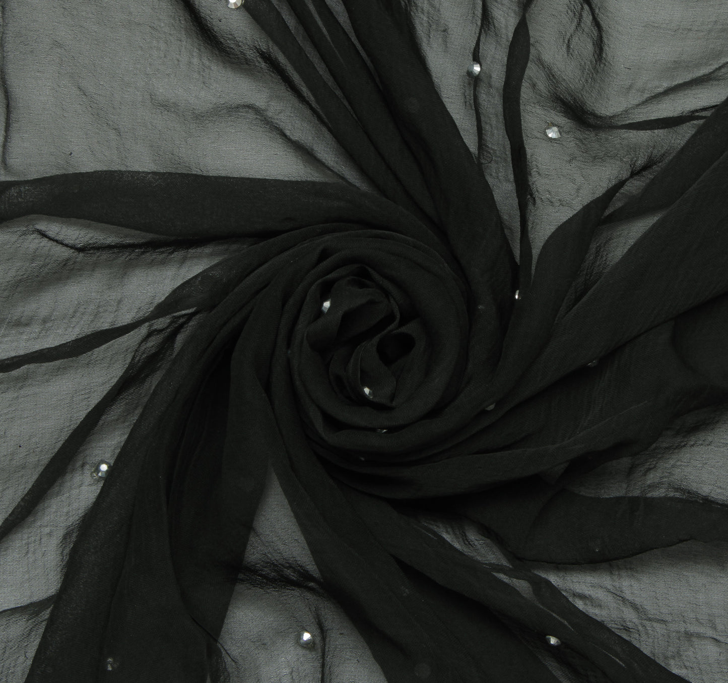 Sushila Vintage Black Indian Dupatta Pure Chiffon Silk Embroidered Long Stole