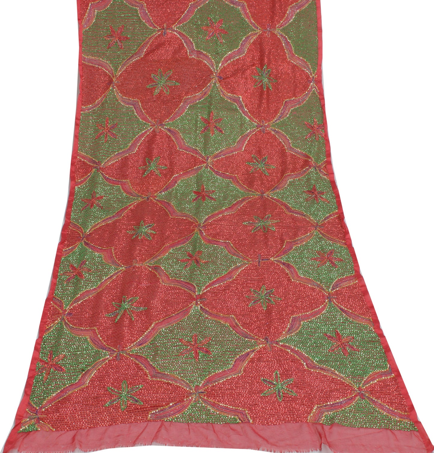 Sushila Vintage Red Dupatta Blend Chiffon Silk Sequins Embroidered Long Stole