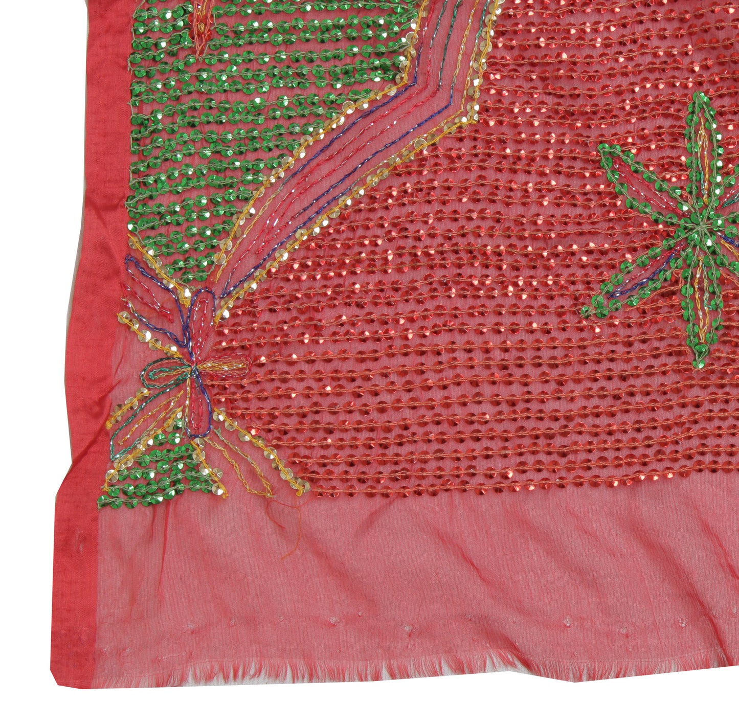 Sushila Vintage Red Dupatta Blend Chiffon Silk Sequins Embroidered Long Stole