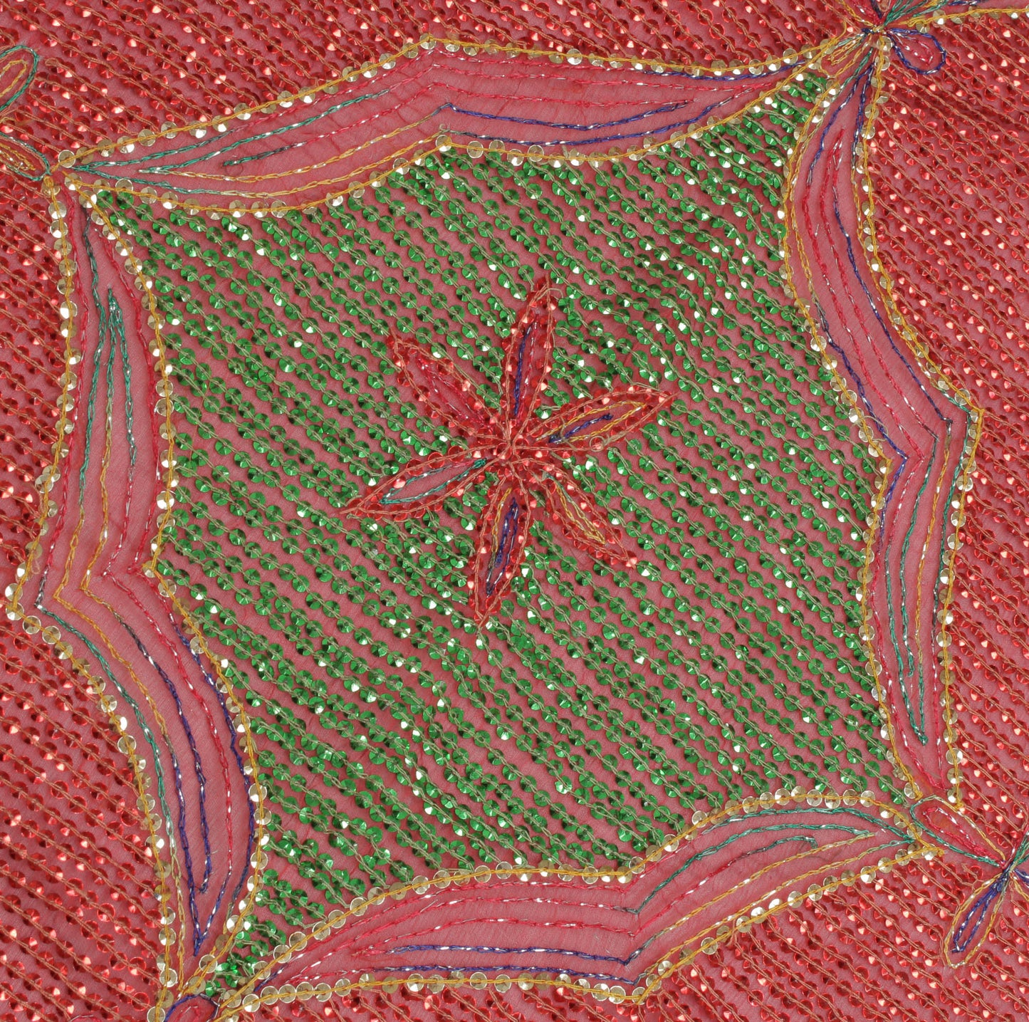 Sushila Vintage Red Dupatta Blend Chiffon Silk Sequins Embroidered Long Stole