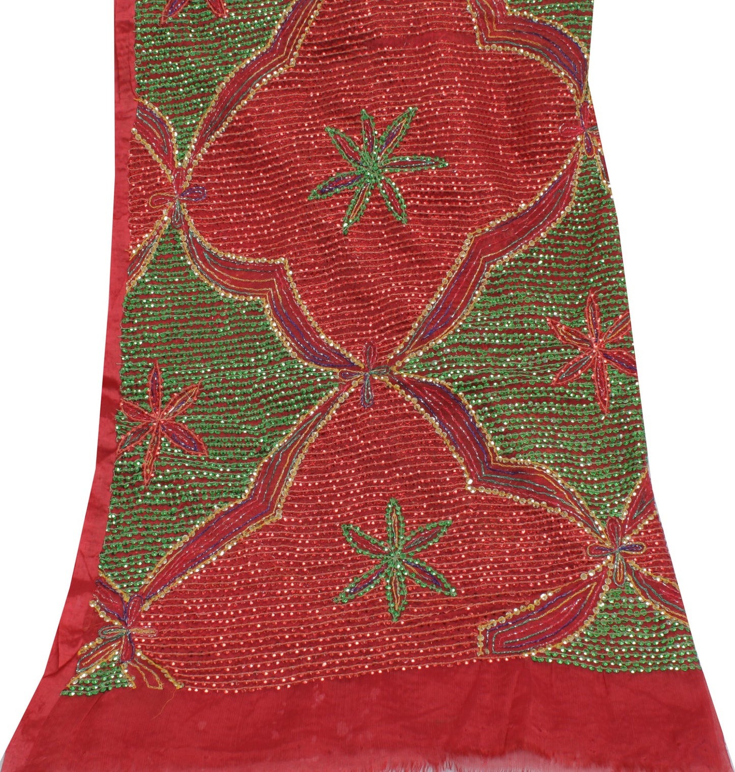 Sushila Vintage Red Dupatta Blend Chiffon Silk Sequins Embroidered Long Stole