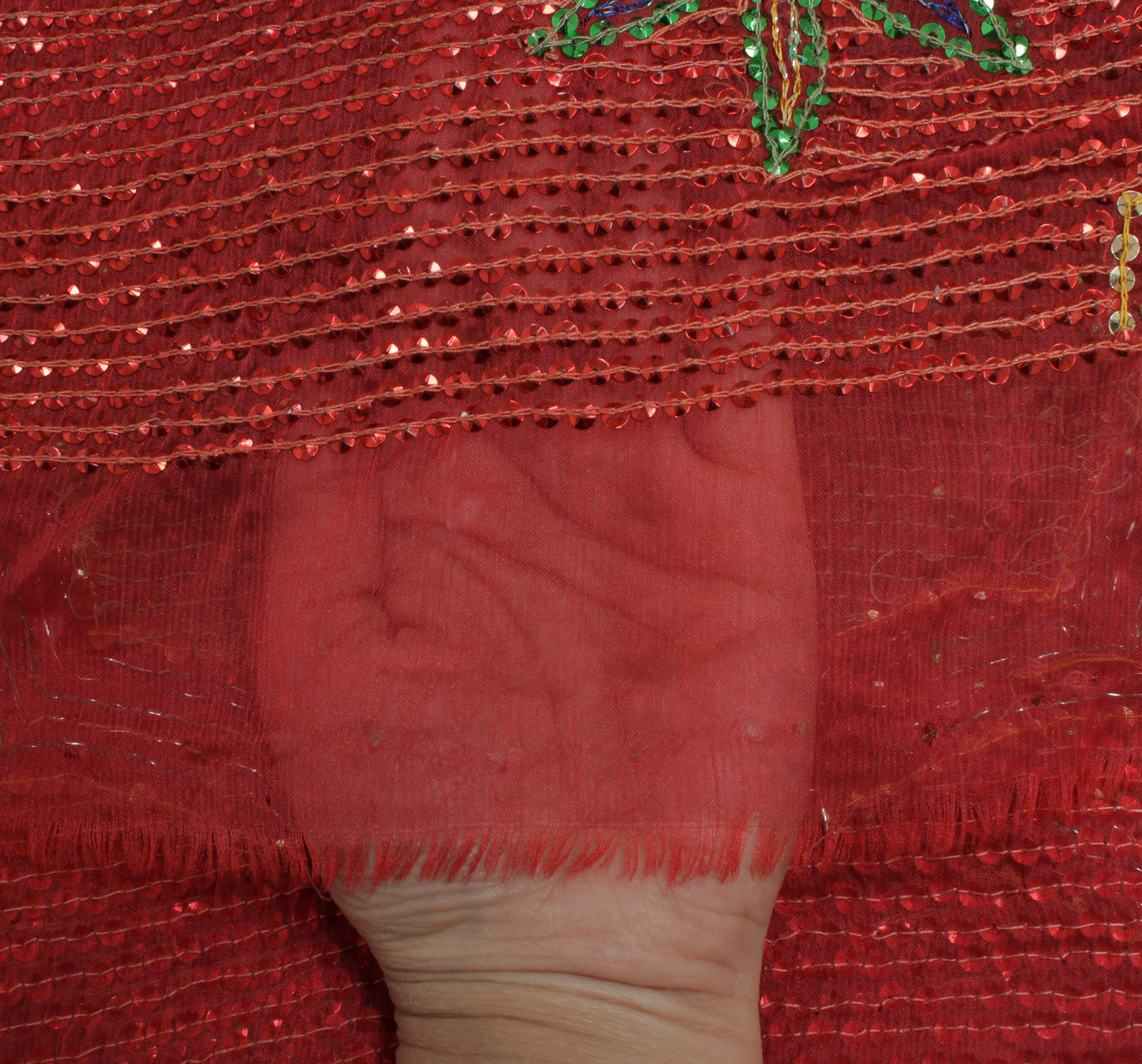 Sushila Vintage Red Dupatta Blend Chiffon Silk Sequins Embroidered Long Stole