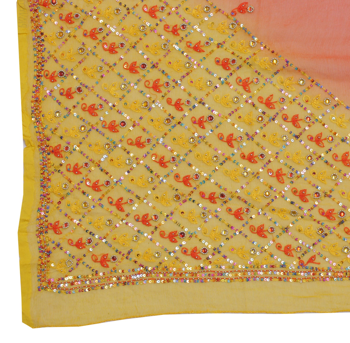 Sushila Vintage Orange Indian Dupatta Pure Chiffon Silk Embroidered Long Stole