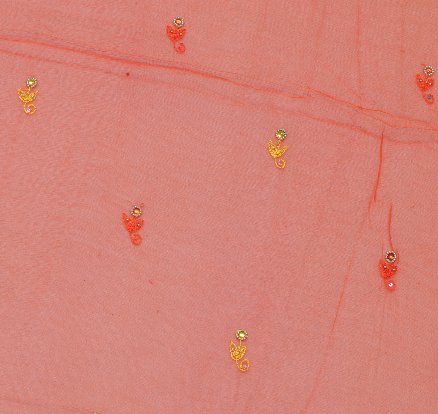 Sushila Vintage Orange Indian Dupatta Pure Chiffon Silk Embroidered Long Stole