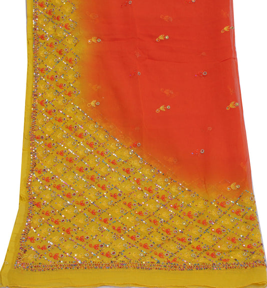 Sushila Vintage Orange Indian Dupatta Pure Chiffon Silk Embroidered Long Stole