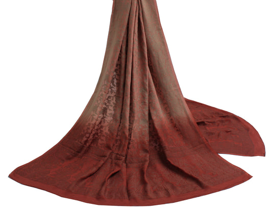 Sushila Vintage Peach Indian Dupatta Pure Crepe Silk Woven Long Stole Hijab