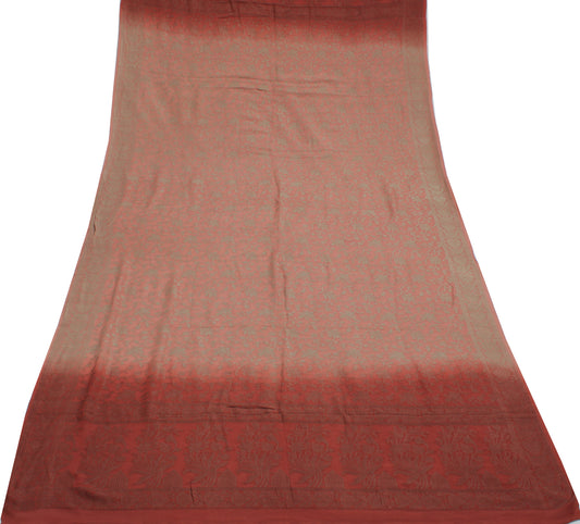 Sushila Vintage Peach Indian Dupatta Pure Crepe Silk Woven Long Stole Hijab