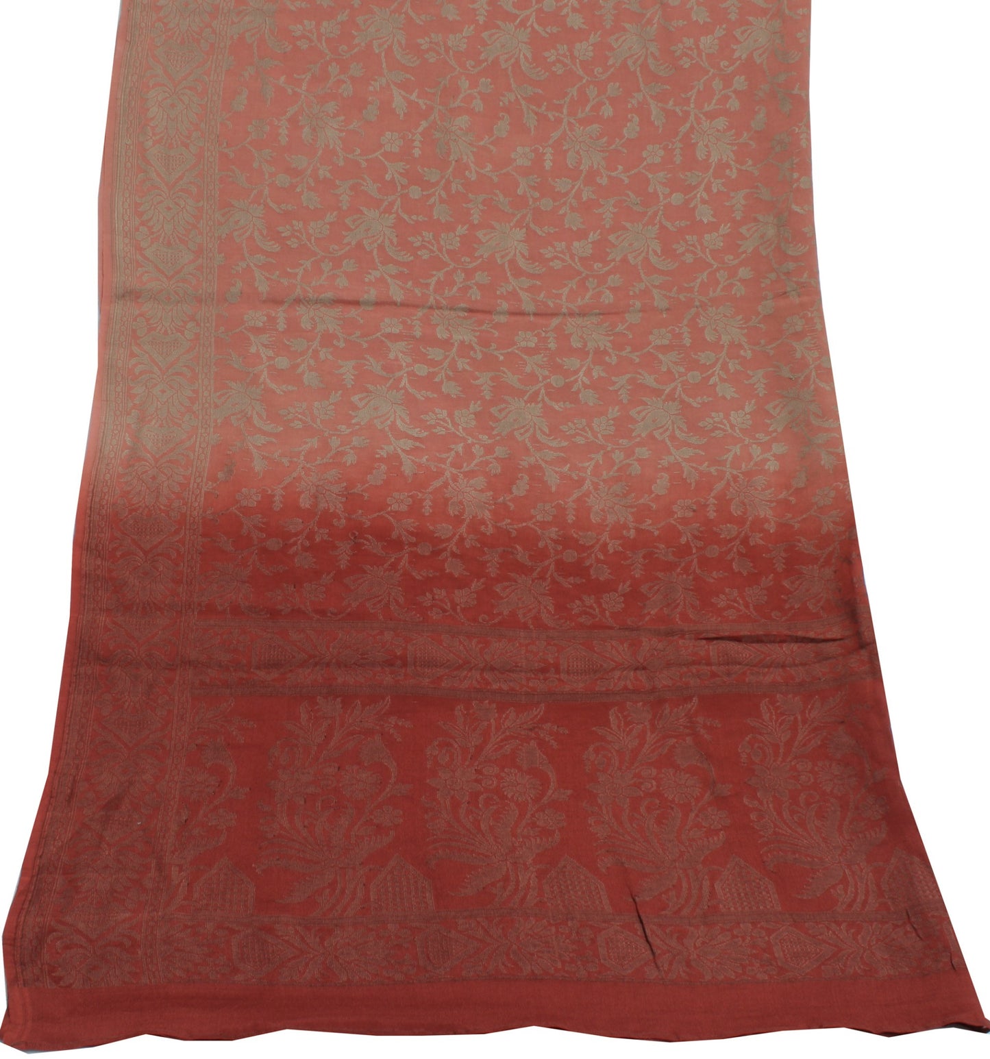 Sushila Vintage Peach Indian Dupatta Pure Crepe Silk Woven Long Stole Hijab