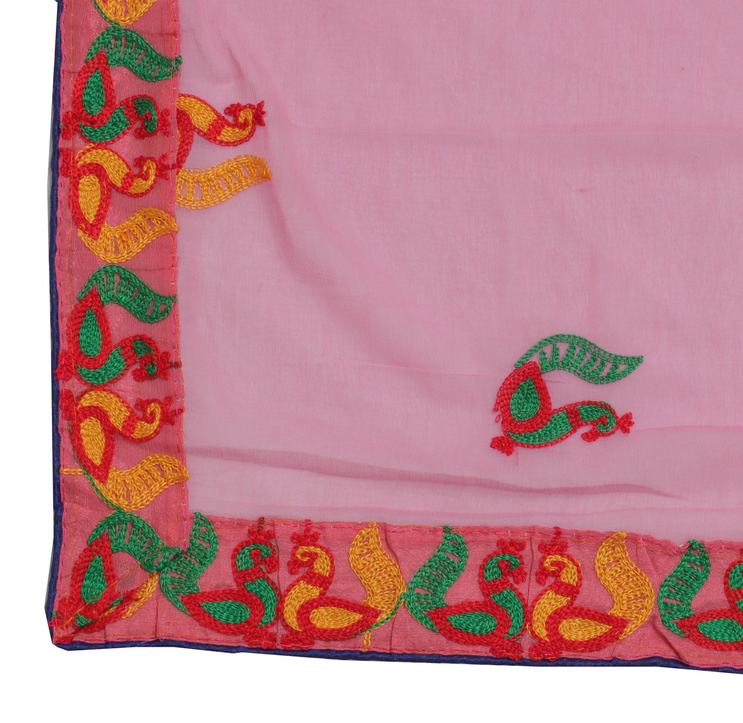 Sushila Vintage Pink Dupatta Blend Chiffon Silk Peacock Embroidered Long Stole