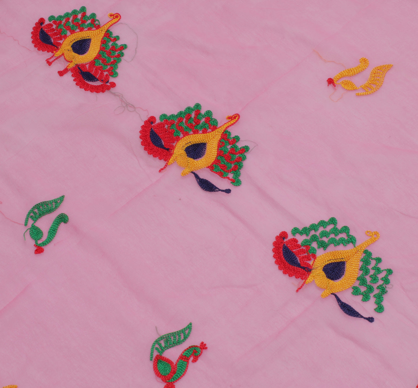 Sushila Vintage Pink Dupatta Blend Chiffon Silk Peacock Embroidered Long Stole