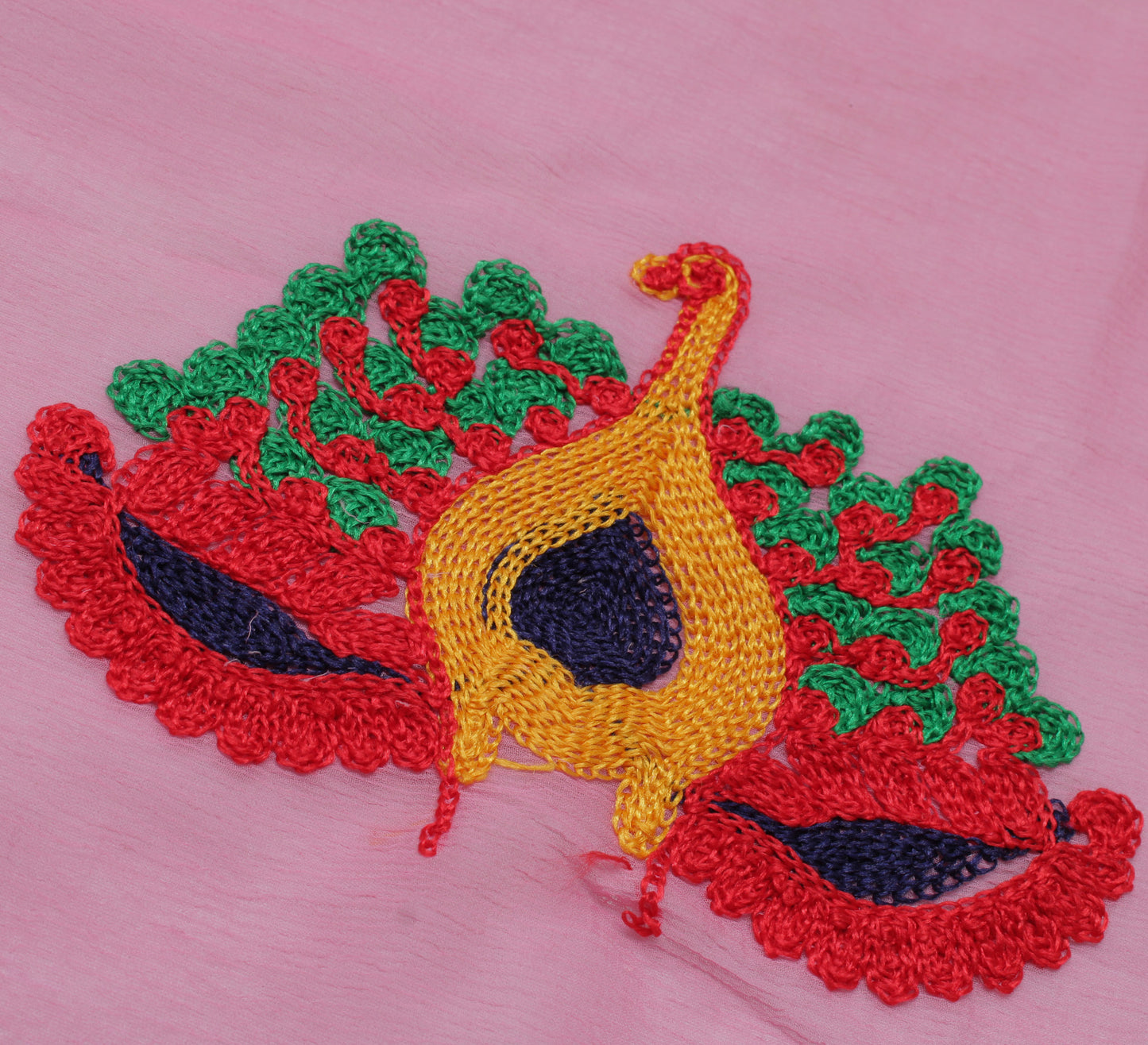 Sushila Vintage Pink Dupatta Blend Chiffon Silk Peacock Embroidered Long Stole