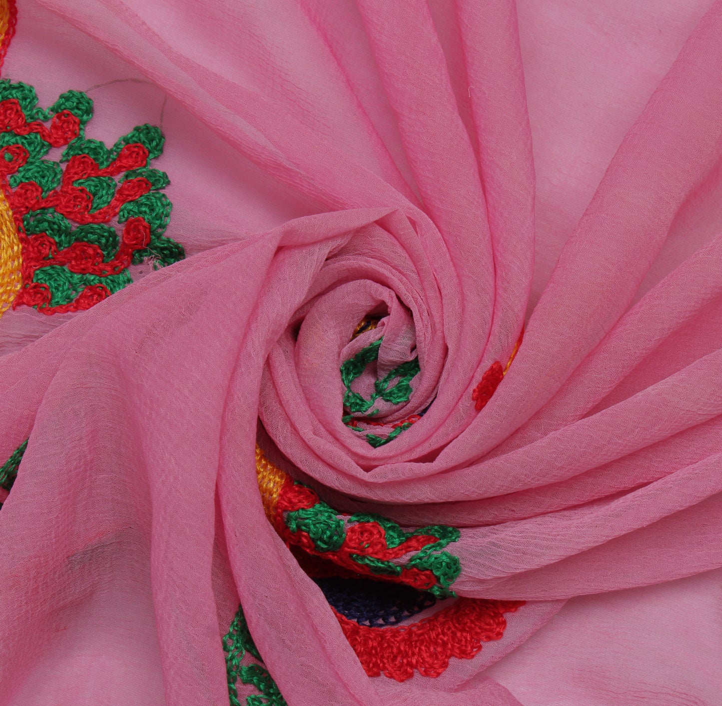 Sushila Vintage Pink Dupatta Blend Chiffon Silk Peacock Embroidered Long Stole