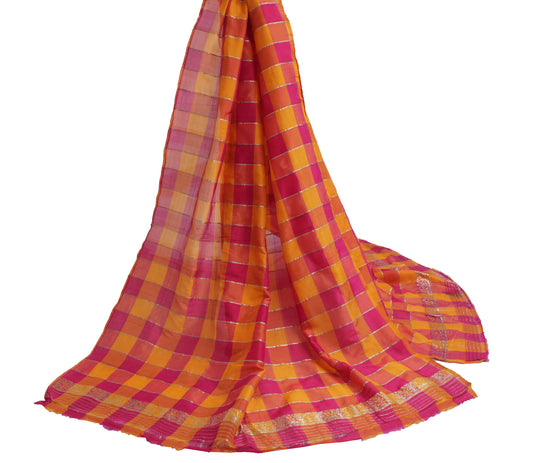 Sushila Vintage Multi-Color Indian Dupatta 100% Pure Silk Woven Long Stole Hijab
