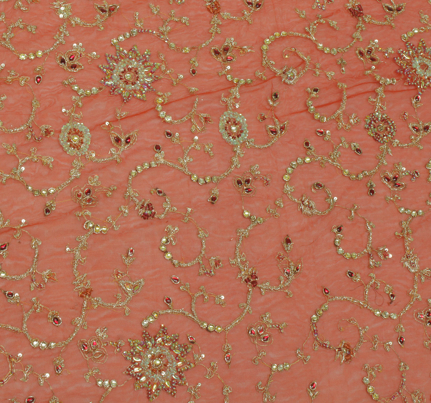 Sushila Vintage Brown Indian Heavy Dupatta Net Mesh Hand Beaded Long Stole Veil