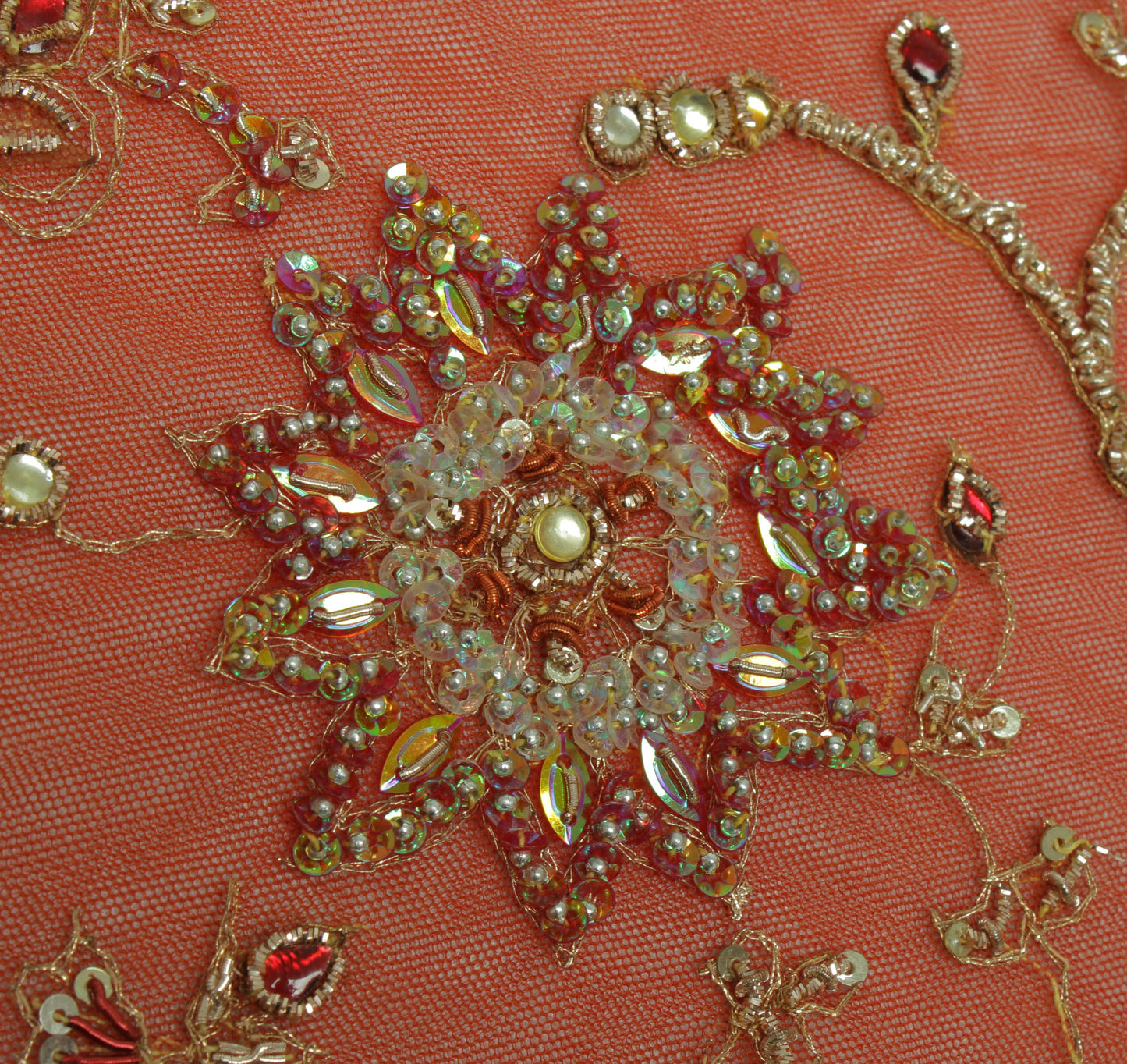 Sushila Vintage Brown Indian Heavy Dupatta Net Mesh Hand Beaded Long Stole Veil