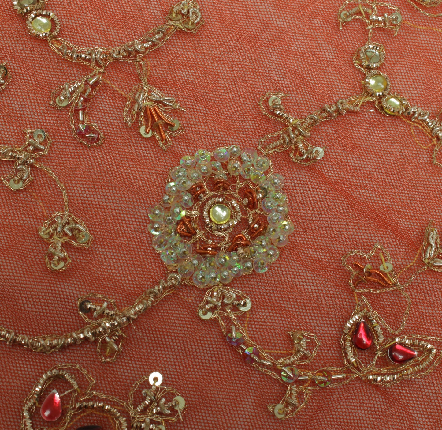 Sushila Vintage Brown Indian Heavy Dupatta Net Mesh Hand Beaded Long Stole Veil