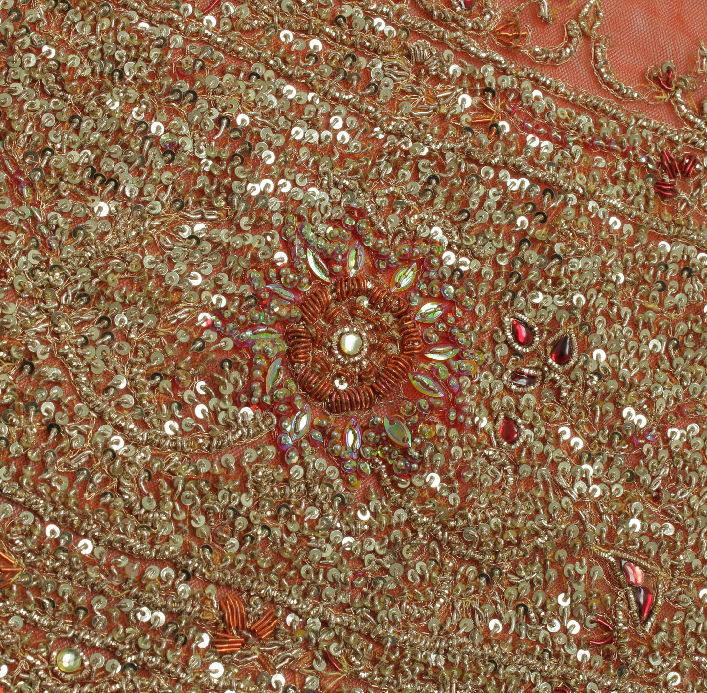 Sushila Vintage Brown Indian Heavy Dupatta Net Mesh Hand Beaded Long Stole Veil