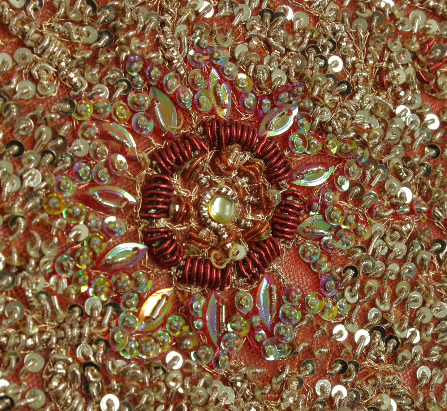 Sushila Vintage Brown Indian Heavy Dupatta Net Mesh Hand Beaded Long Stole Veil