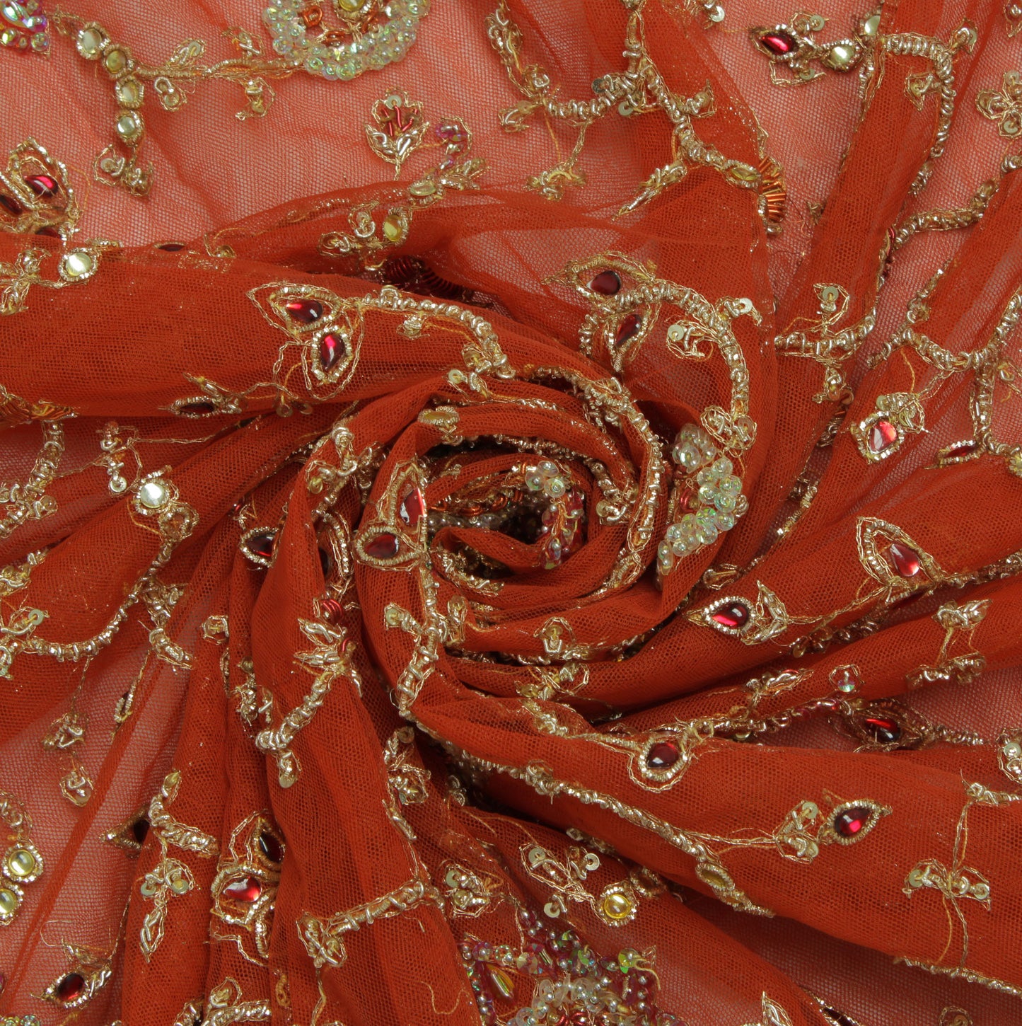 Sushila Vintage Brown Indian Heavy Dupatta Net Mesh Hand Beaded Long Stole Veil