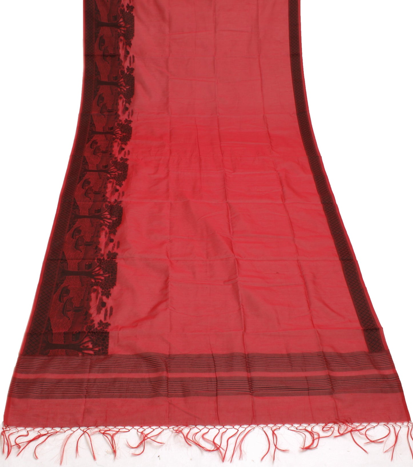 Sushila Vintage Red Indian Dupatta Blend Silk Woven Long Stole Scarves Hijab