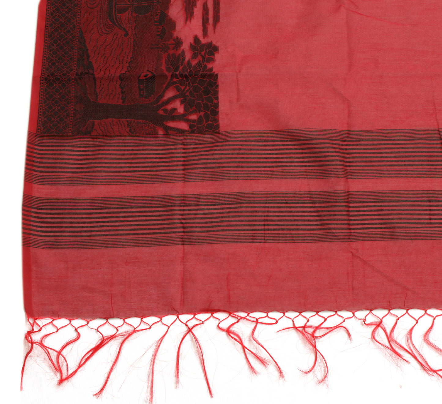 Sushila Vintage Red Indian Dupatta Blend Silk Woven Long Stole Scarves Hijab