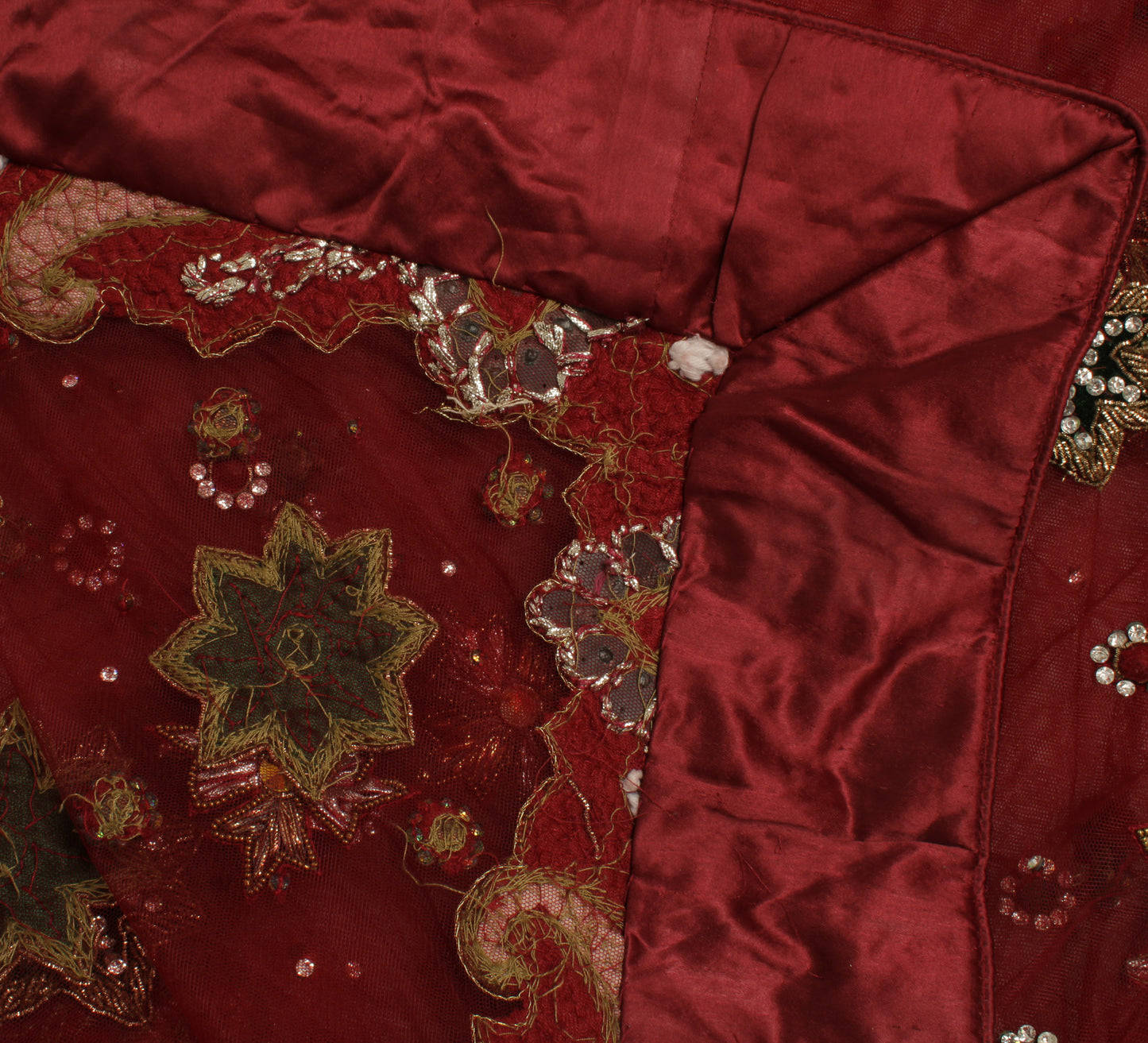 Sushila Vintage Maroon Heavy Dupatta Net Mesh Hand Beaded Long Stole Scarves